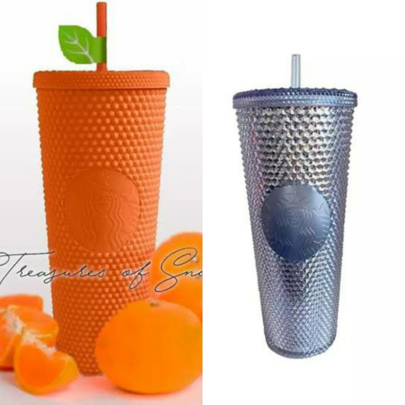 STUDDED STARBUCKS TUMBLER CNY ORANGE MATTE & GLITTER GREY EDITION