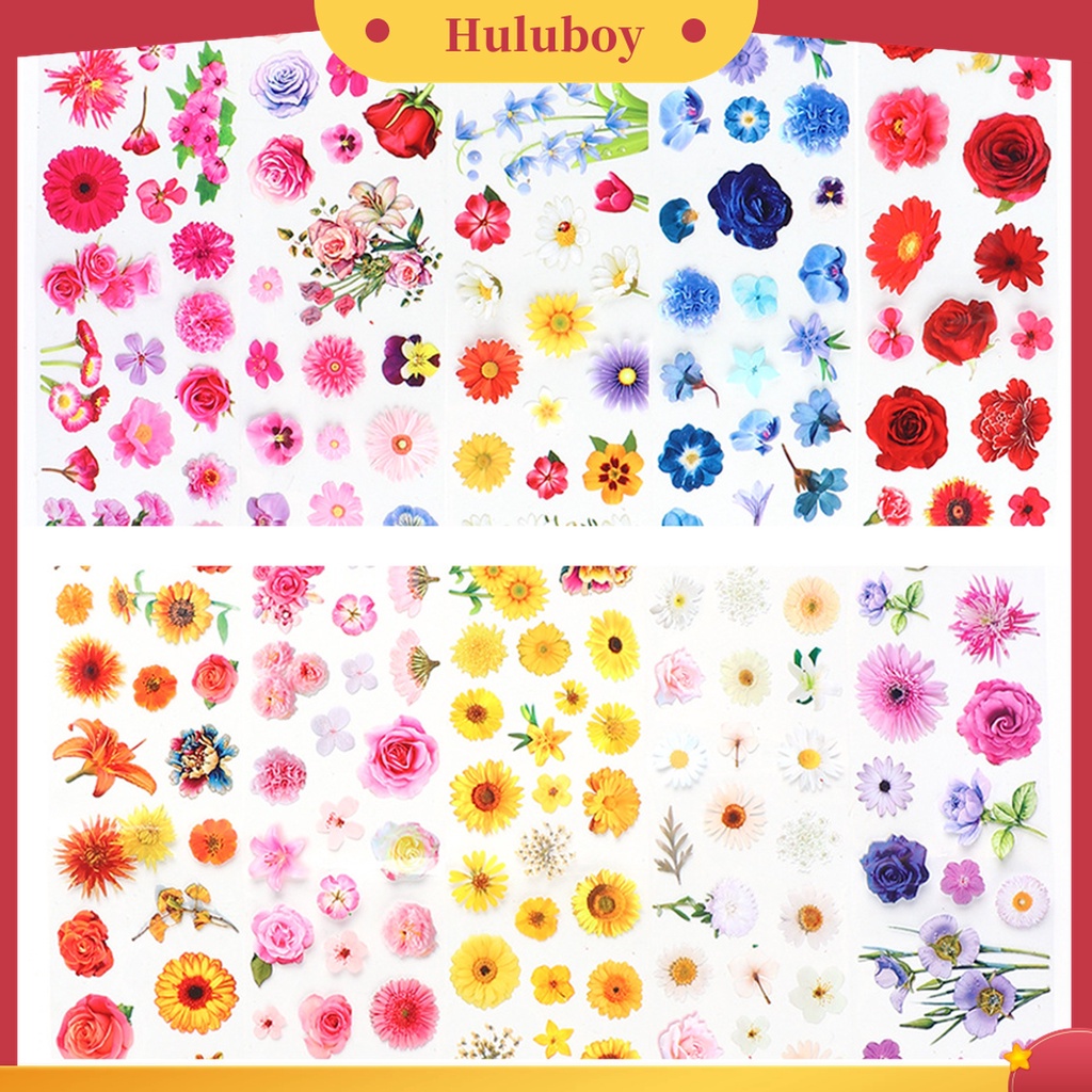 Huluboy Huluboy♡ 10 Pcs Stiker Nail Art Motif Bunga Tahan Lama Untuk Wanita