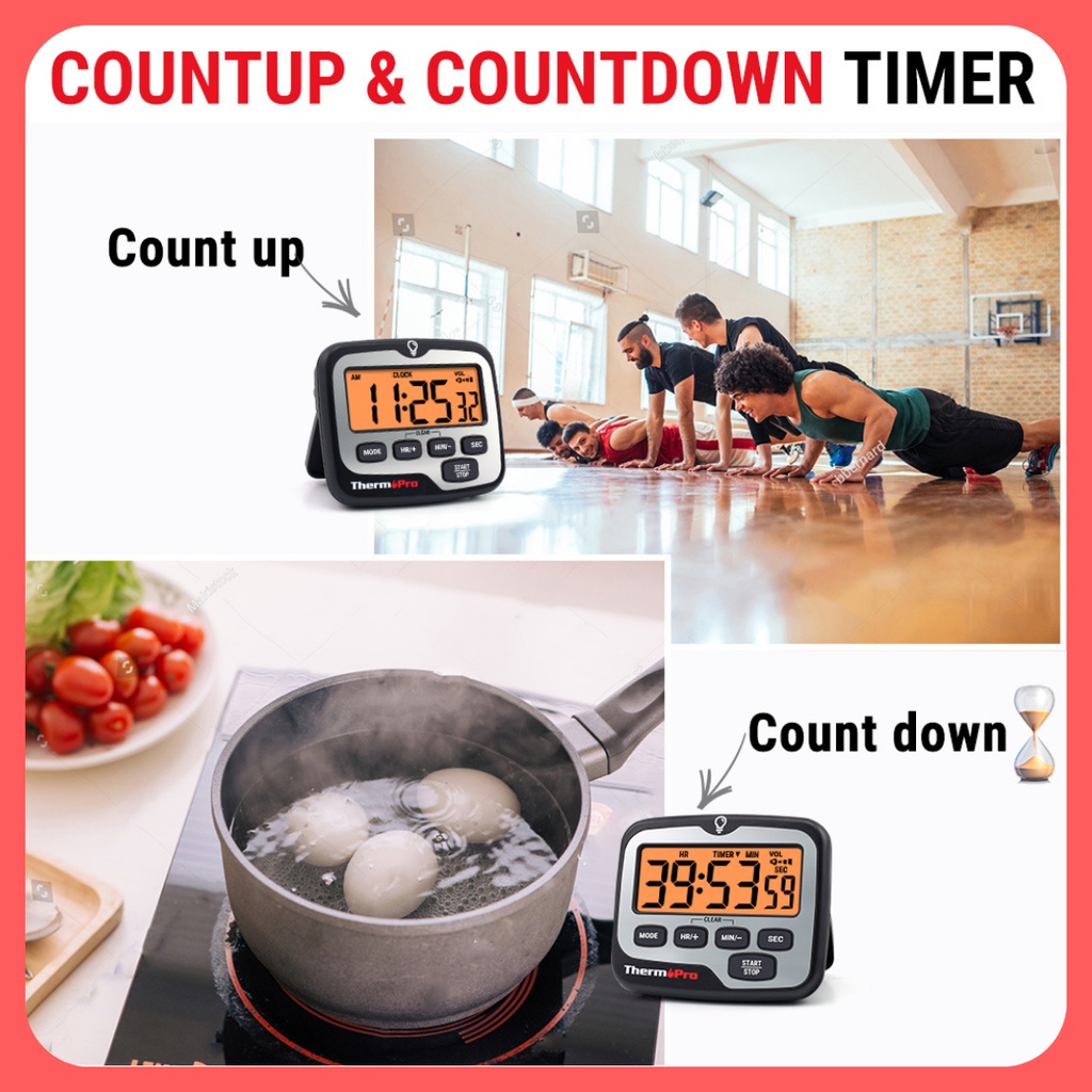 KITCHEN TIMER DAPUR WITH CLOCK MODE BACKLIGHT ALARM | THERMOPRO TM-01