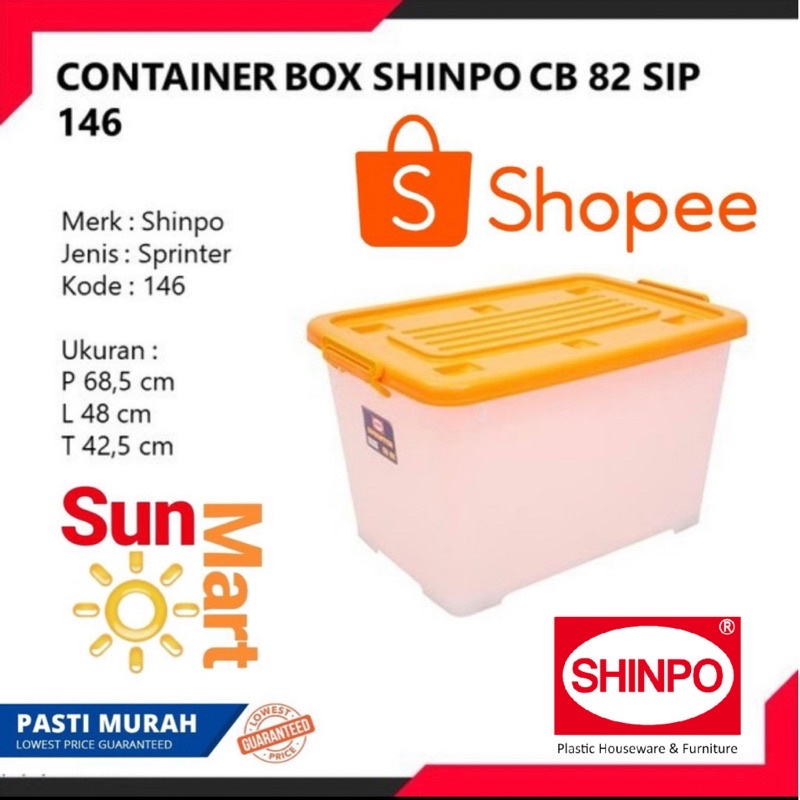 Shinpo 146 CB 82 Container Sprinter Box Plastik 82 Liter Dengan Roda CB82 Kotak Kontainer