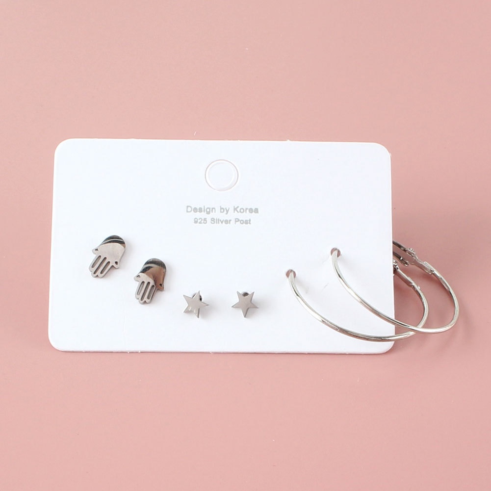 6pcs / Set Anting Tusuk Motif Bintang / Kupu-Kupu / Hati Bahan Alloy Warna Silver Untuk Wanita