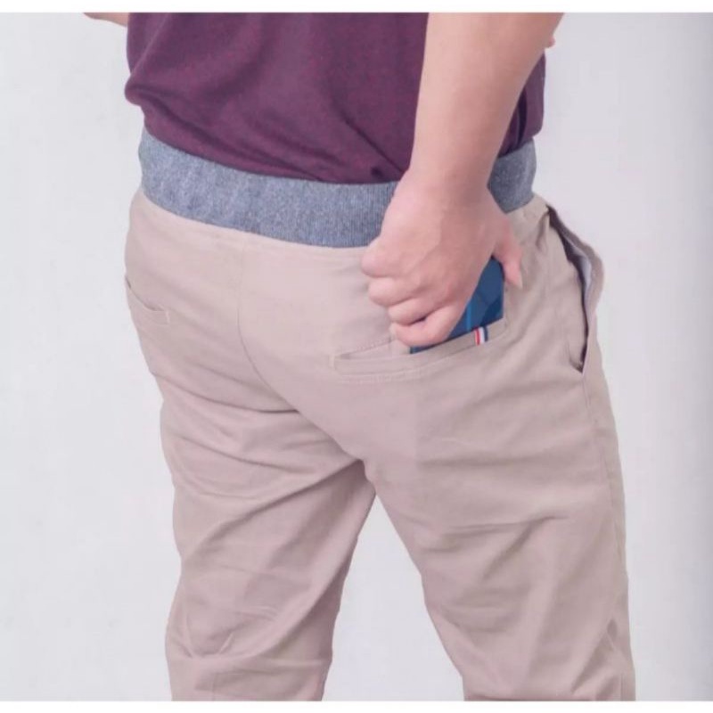 CELANA CHINO PANJANG PRIA JUMBO KARET PINGGANG RIP KOLOR 33-44
