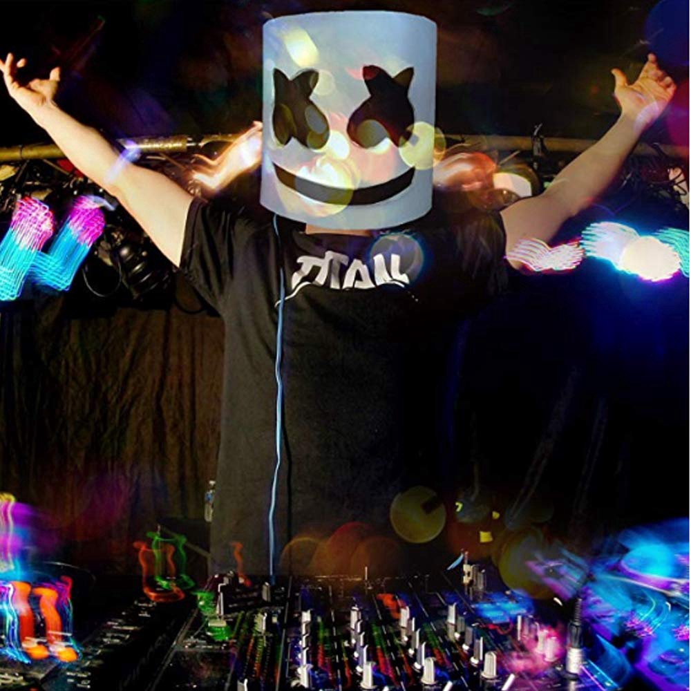 Topeng Full Head Marshmello DJ Dengan Lampu LED Untuk Kostum Halloween Cosplay