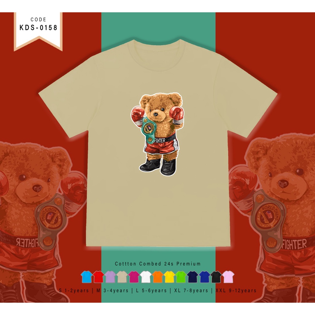 T-SHIRT / KAOS ANAK-ANAK TERMURAH BERGAMBAR BEAR TINJU - TERIMA CUSTOM KAOS KELUARGA