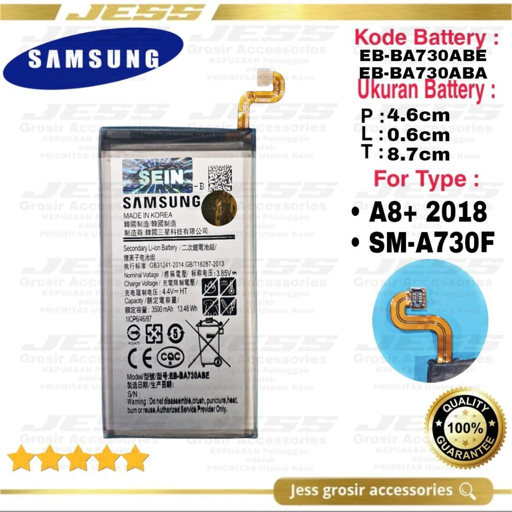 Baterai Battery Samsung Original Galaxy A8+ 2018 &amp; A8 Plus &amp; A730 &amp; A730F &amp; SM-A730F Kode Batre EB-BA730ABA &amp; EB-BA730ABE