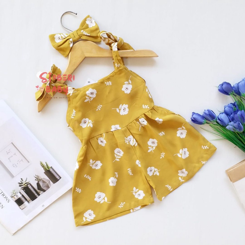 stoberi baby - BBB JUMPSUIT HANA setelan anak perempuan jumper bayi motif bunga lucu free headband PART 3