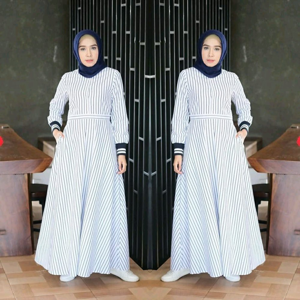 TERLARIS gamis wanita muslimah motif garis-garis muslimah