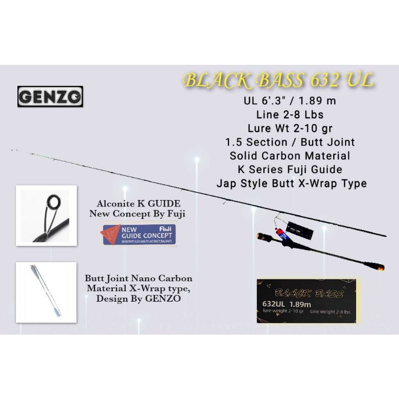 JORAN Ultra ligth BLACK BASS 632 UL , Solid Carbon butt joint