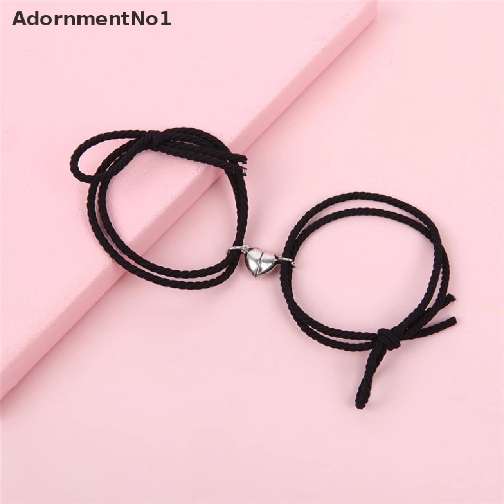 (AdornmentNo1) 2pcs / Set Gelang Tangan Tali Kepang Aksen Hati + Magnet Untuk Pasangan / Pria / Wanita