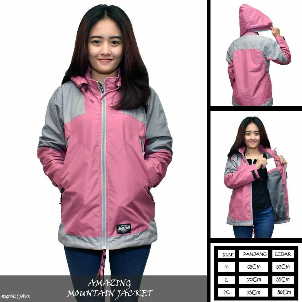 Jaket Motor Harian Parasut Wanita Windbreaker Outdoor Anti Air Tahan Angin - PINK AMZ