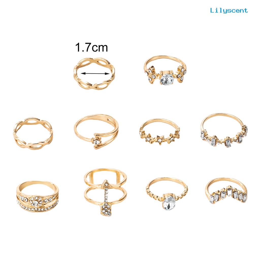 10 Pcs Cincin Berlian Imitasi Bentuk Bintang Bunga Geometris Gaya Bohemia