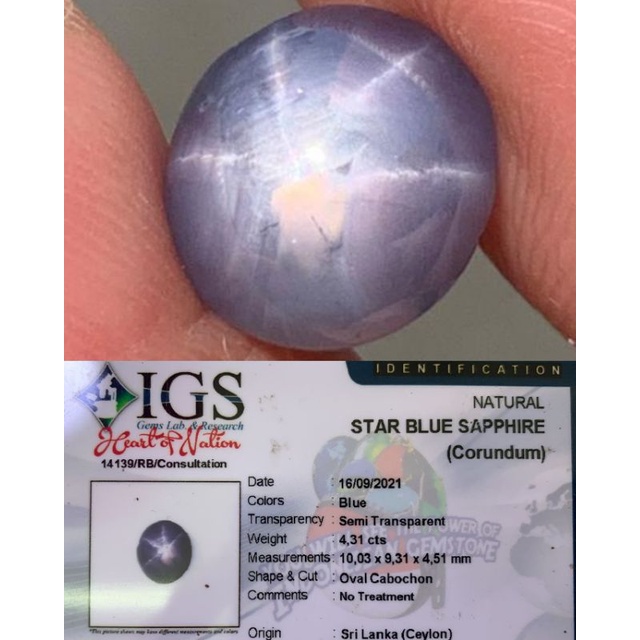 natural blue star safir 4.31 carat memo IGS LAB