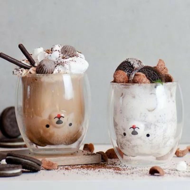 DOUBLE WALL SMILE BEAR GLASS / GELAS KACA / GELAS LUCU / GELAS