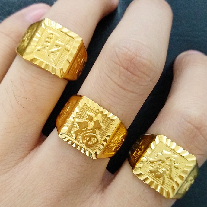 Cincin Emas Asli Kadar 375 Model Terbuka Dapat Disesuaikan Gaya Retro Untuk Pria