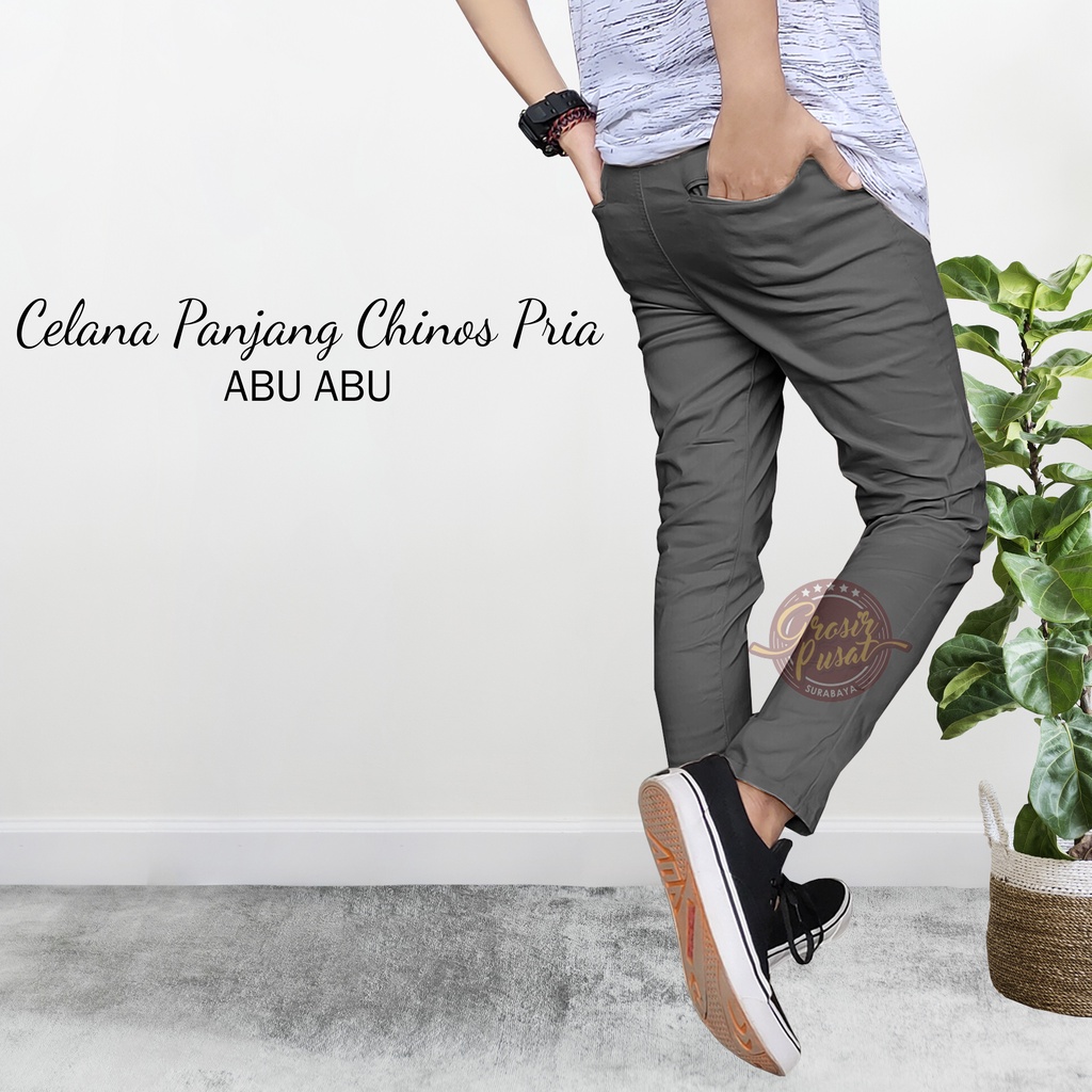 Celana Chino Chinos Pria Abu Ukuran 27 - 38