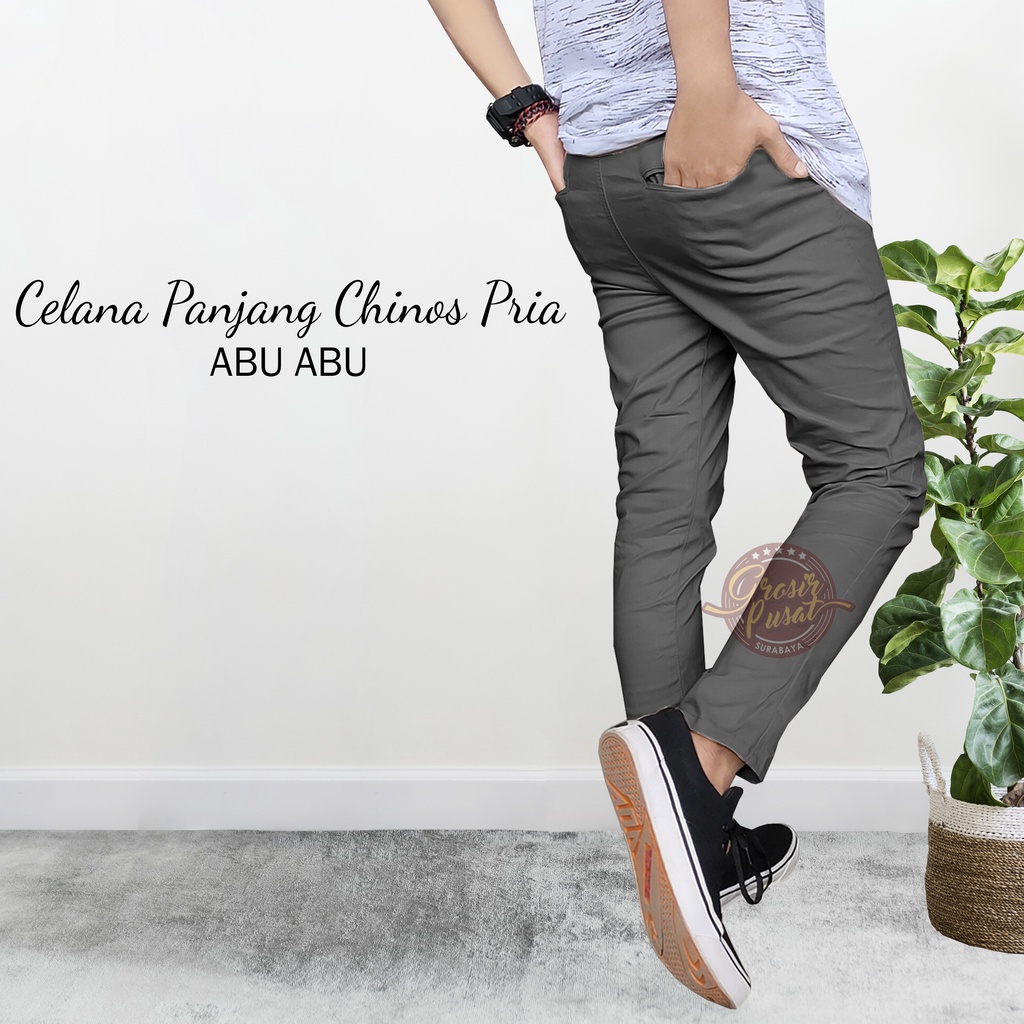 Celana Chino Premium Pria Big Abu Size 27 - 38