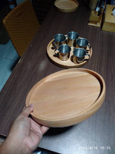 Baki Kayu Bulat / Nampan Kayu / Tray Kayu / Round Tray Diameter 25 cm