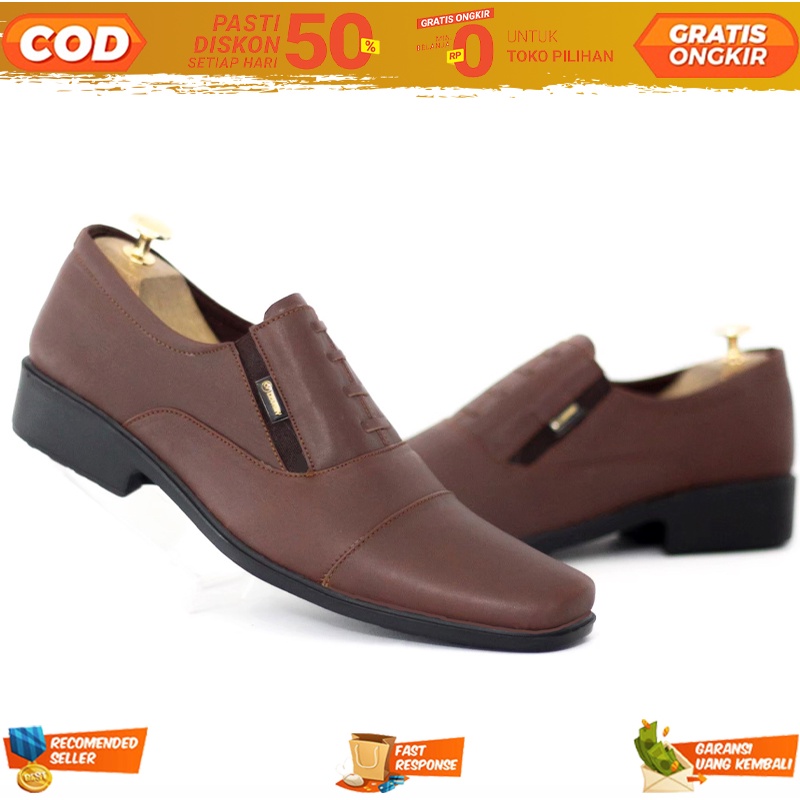 Sepatu Formal Pria Casual Pantofel Full Black Slip On Model Anyaman Bahan Kulit Asli Bikin Tinggi Ba