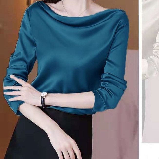 4910  Baju Blouse kemeja polos satin silk import murah wanita kekinian Pakaian baju  kemeja blouse l