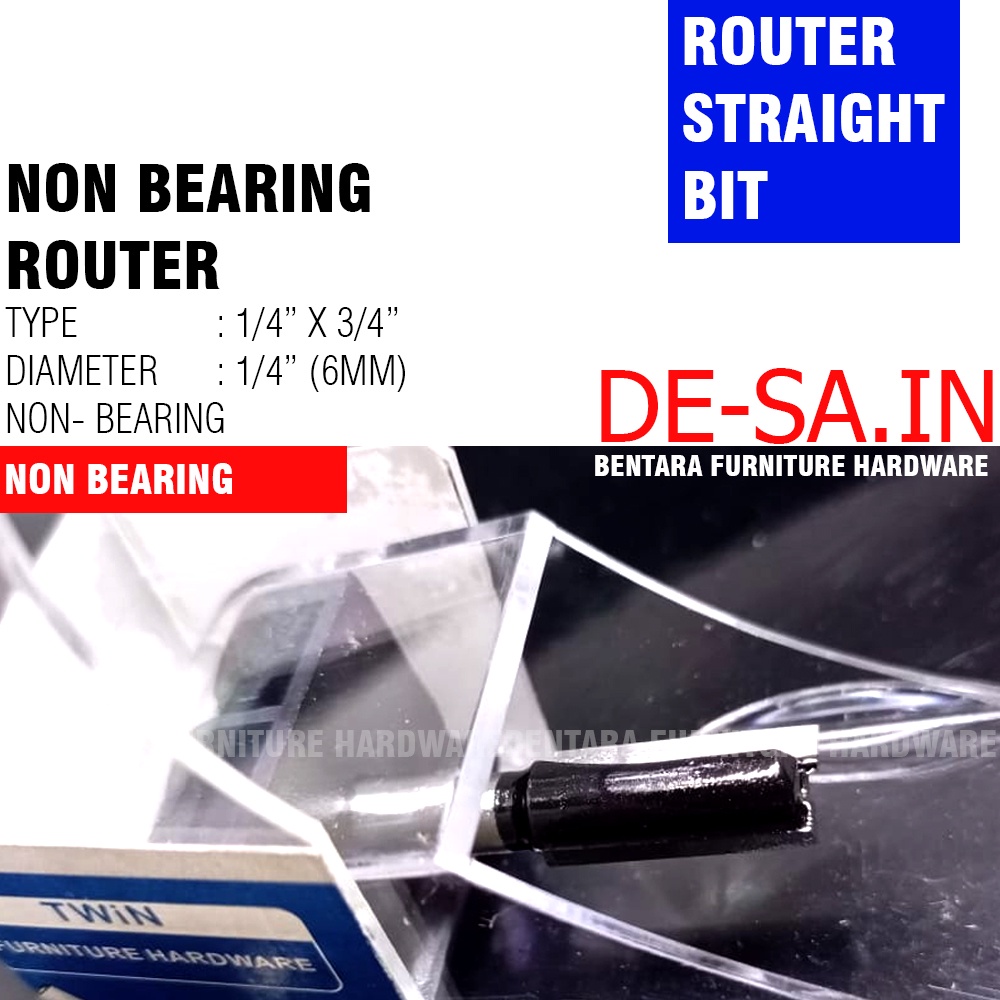 Twin Router 6MM (1/4&quot; x 3/4&quot;) Tanpa Roda - 6 MM Straight Bit Non Bearing
