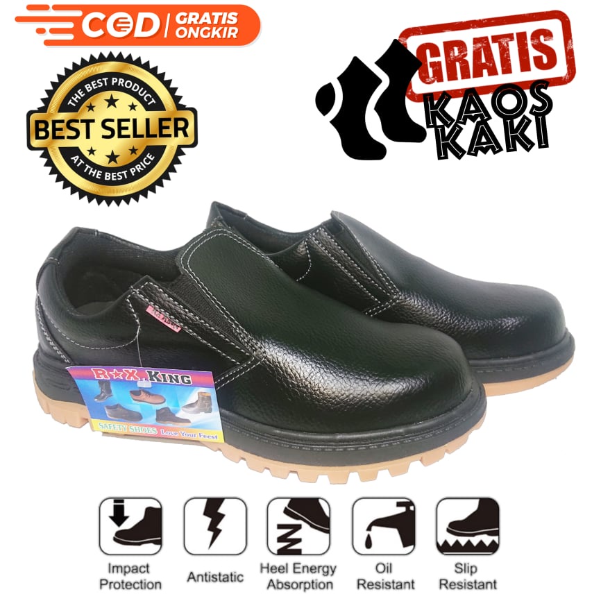 SEPATU SAFETY SEPTI KING KICKERS GREGOR CATERPILLAR KULIT PU SINTETIS ASLI UJUNG BESI BENGKEL KONTRAKTOR TAMBANG PABRIK MURAH BONUS KAOS KAKI