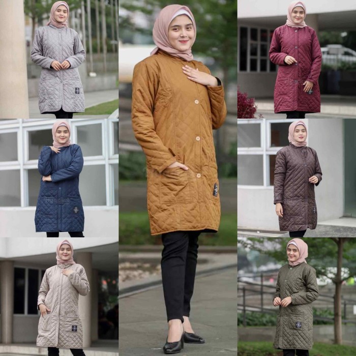 Jaket Jacket Panjang Parasut Wanita Cewek Muslimah Hijaber Kekinian Te