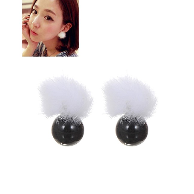 LRC Anting Tusuk Lovely Fuzzy Ball Decorated Earrings C96933