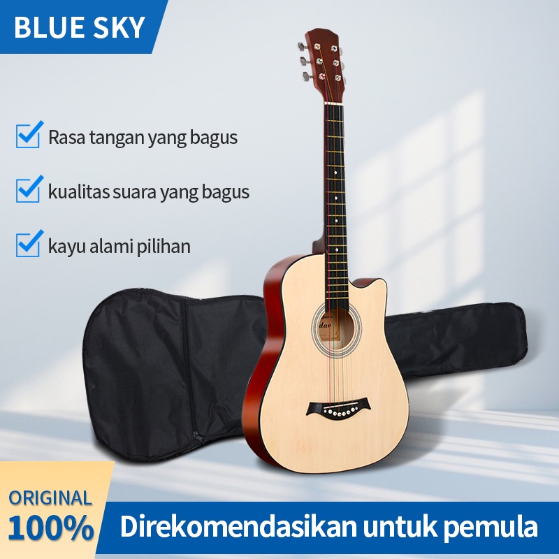 BLUE SKY Gitar akustik tingkat pemula cocok untuk pemula untuk berlatih 38 inci