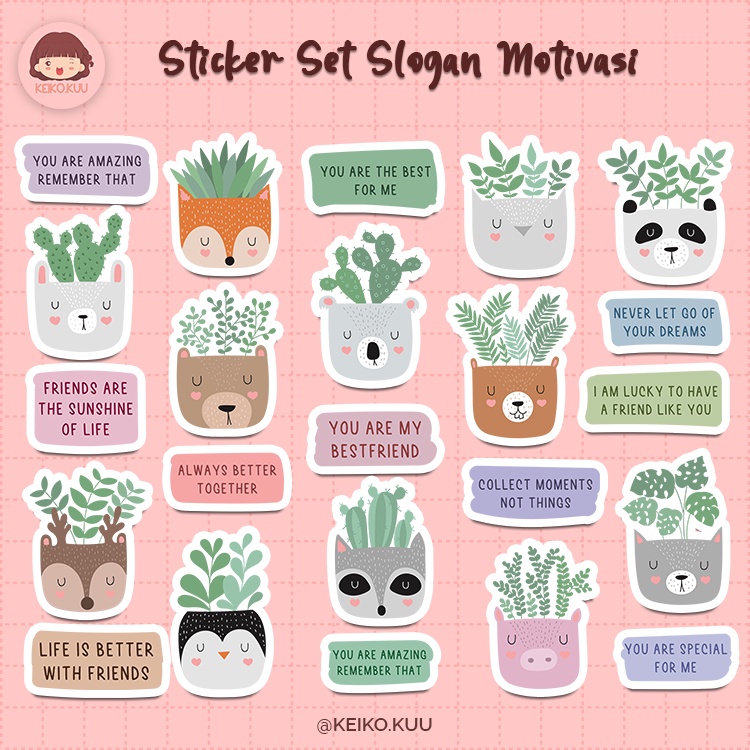 

STICKER MOTIVASI & TANAMAN LUCU WATERPROOF ISI 23 PCS