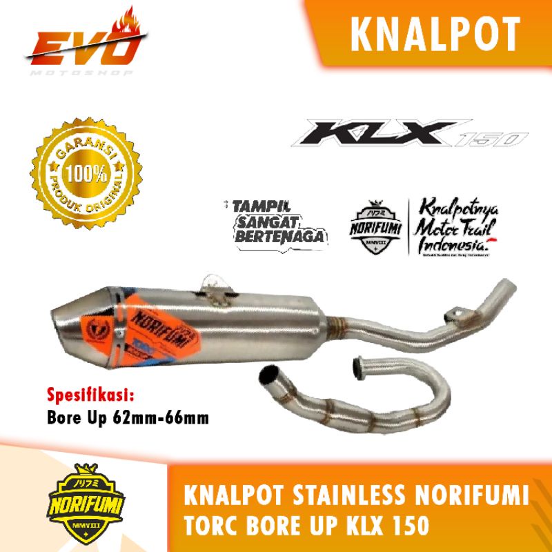 KNALPOT KLX 150 STAINLESE TORC BORE UP NORIFUMI