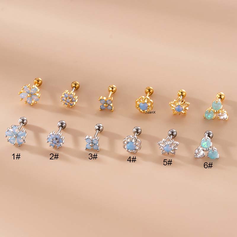 1pc Anting Tusuk Stainless Steel Dengan Batu Opal Untuk Wanita