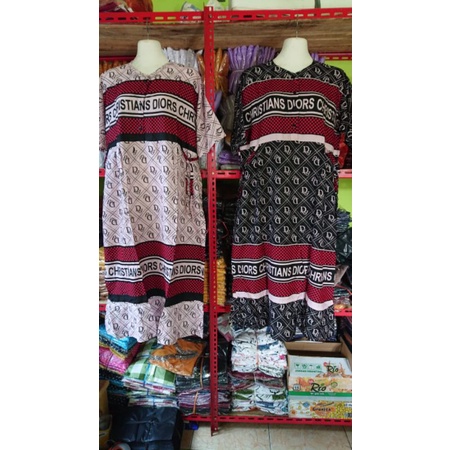 Daster Dress Rayon Jumbo Motif Christian Dior Resleting Depan Busui Friendly Corak Kekinian Terbaru 
