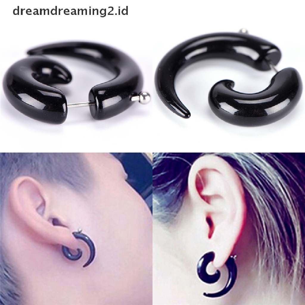 Anting Stud Piercing Bentuk Siput Bahan Akrilik Warna Hitam Gaya Gothic Punk Untuk Pria Dan Wanita