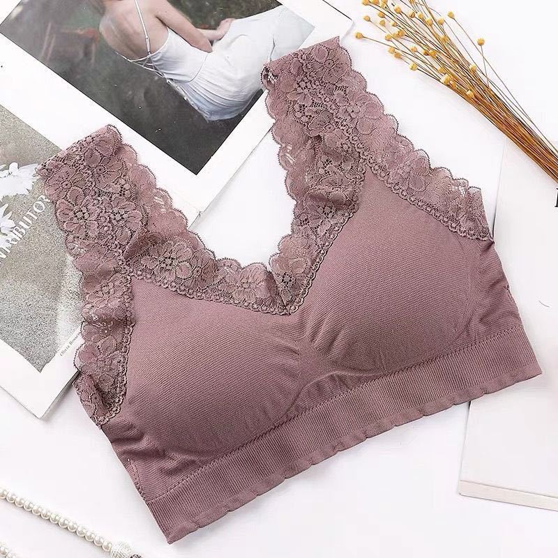 MOO BAR025(COD) Bra Wanita V-Neck Aksen Hem Lace BEST SELLER impor dengan busa yang tebal