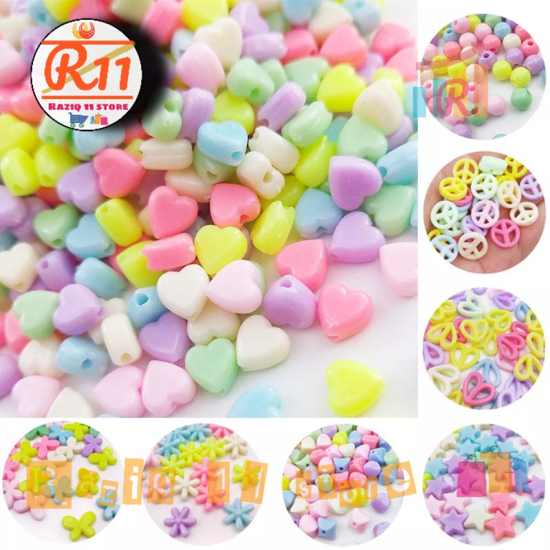 (25pcs) Manik Manik Mote Pastel Mote Susu Motif Love Bunga Bintang Bahan Craft Dan Kerajinan Kalung Gelang