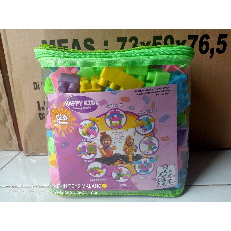 mainan anak edukasi legoo block besar happy kids isi 126pcs / happy kids building block kevin toys / MAINAN BALOK isi 126pcs