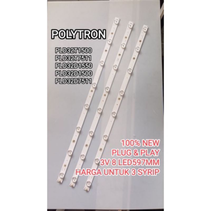 Lampu backlight tv led politron 8 led 3 volt PLD32T1500 PLD32T7511 PLD32D1550 PLD32D1500