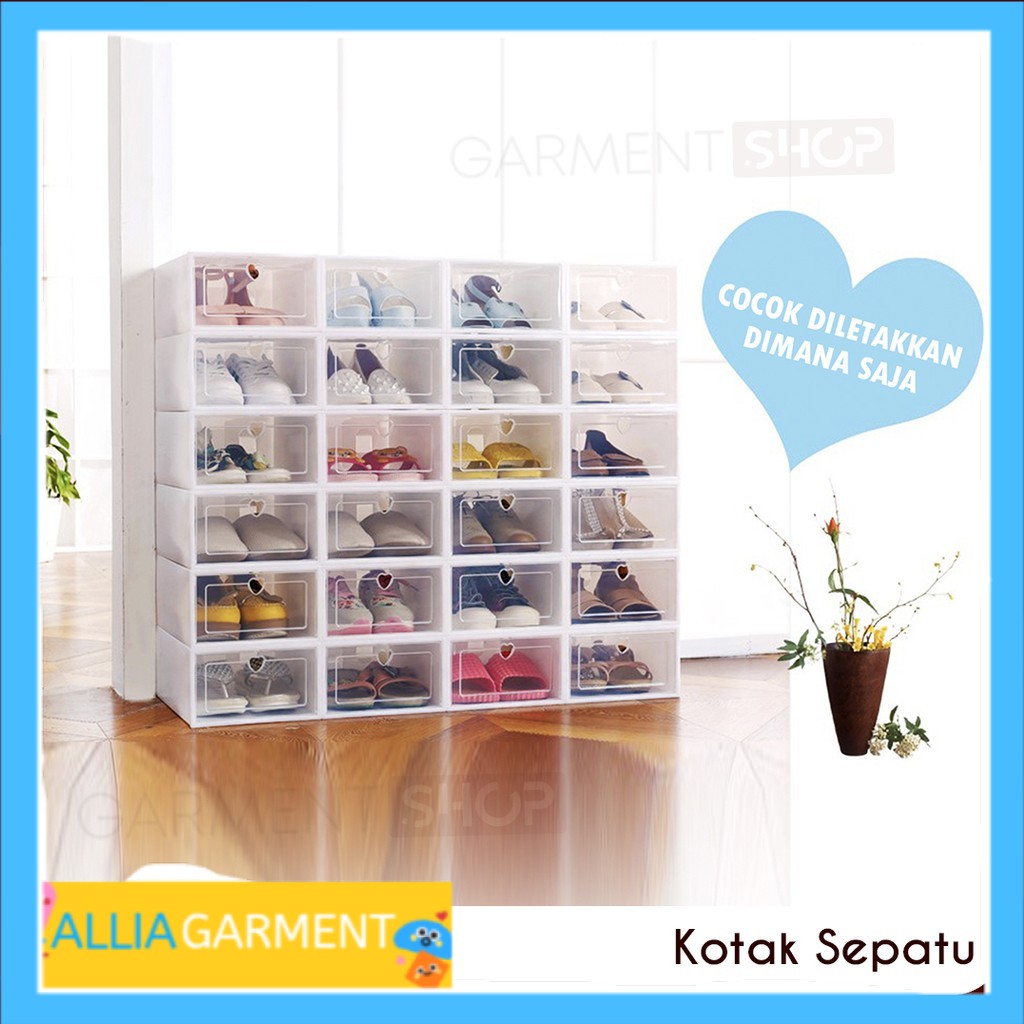 Kotak Sepatu Lipat Penyimpanan Sepatu Sandal Flip Shoe Storage Plastik Transparan