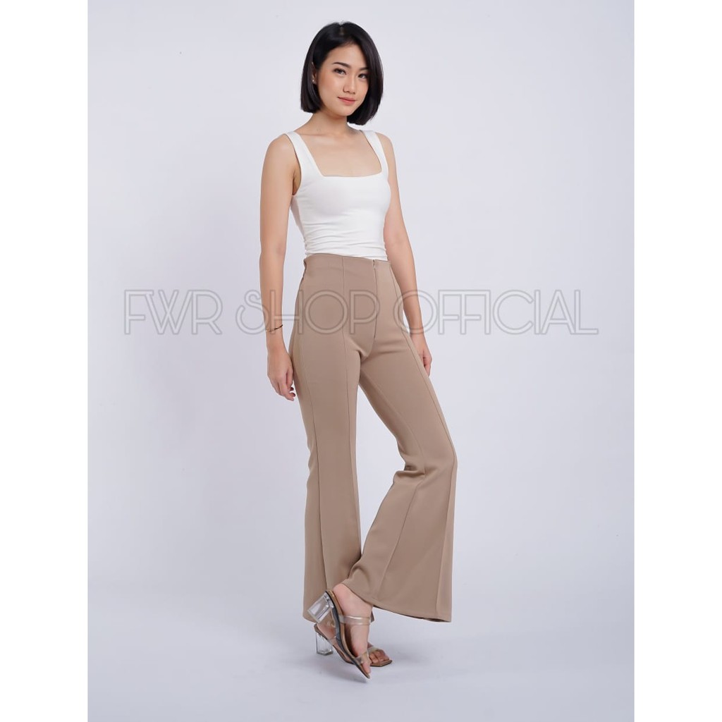 FWR - Celana Cutbray Highwaist Zipper Scuba list depan 2191