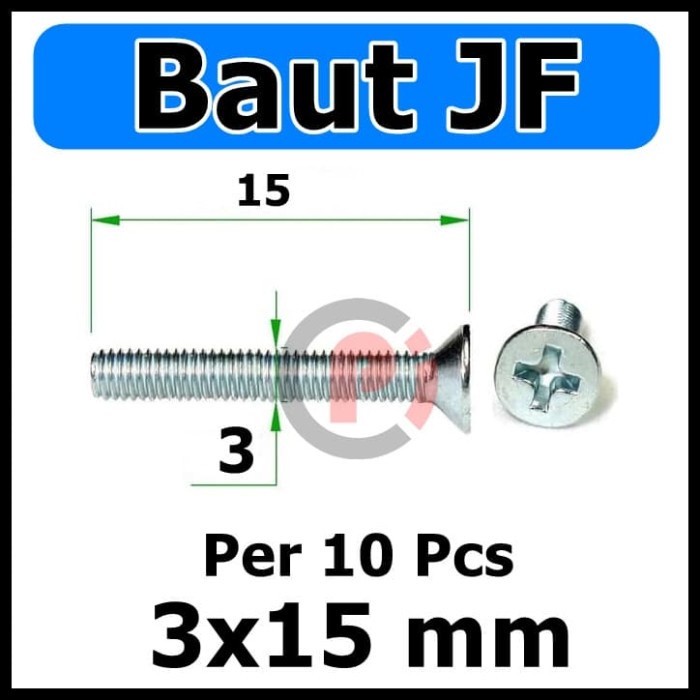 Per 10 Pcs Baut Bolt JF 3x15 mm Per 10pcs