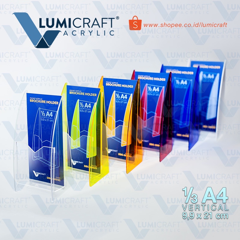 

Tempat Brosur Akrilik Pocket Warna Warni / Acrylic Brochure Holder Colorful - Ukuran isi "Sepertiga A4" (21 x 9,9 cm) | DBC-5004