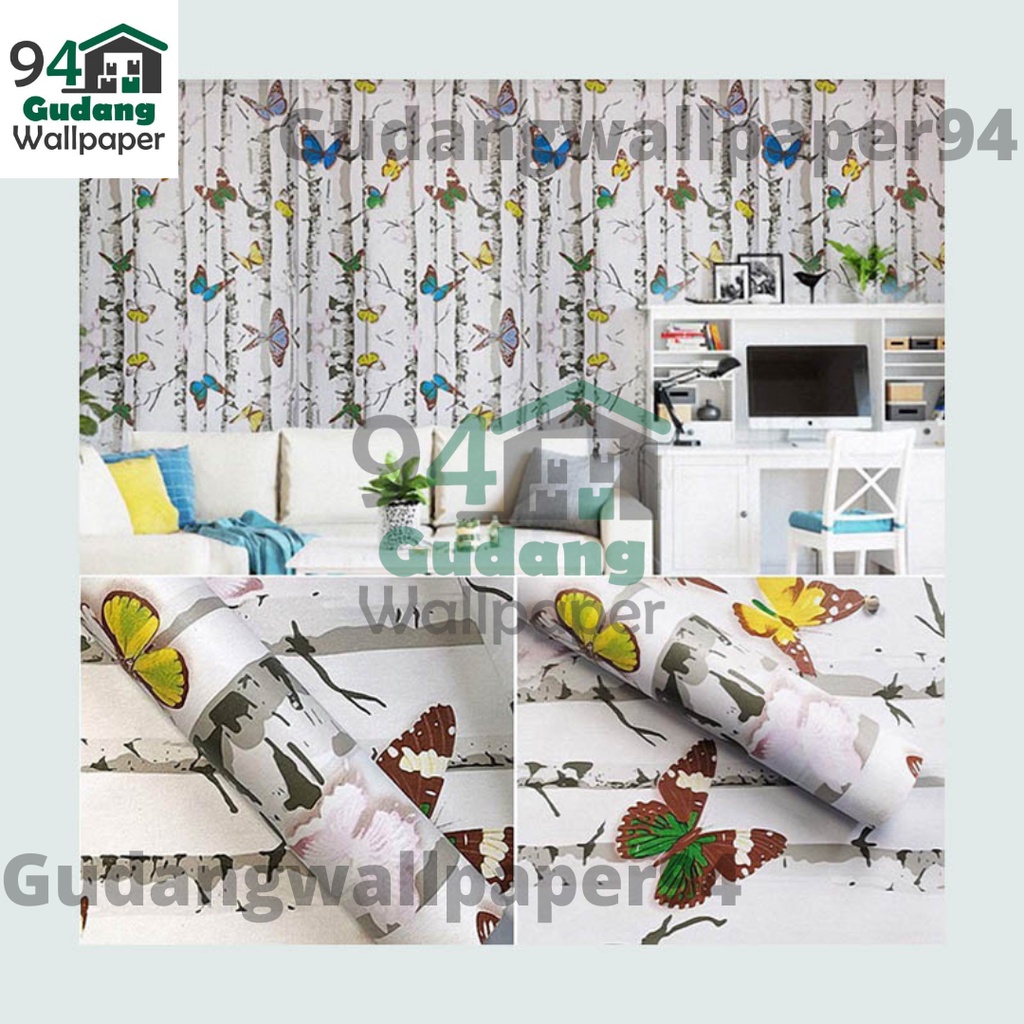 (PROMO COD) Wallpaper Stiker Dinding | Walpaper dinding Kamar Tidur | Wallpaper Promo Kupu-Kupu Bahan PVC Premium (SUDAH ADA LEM)