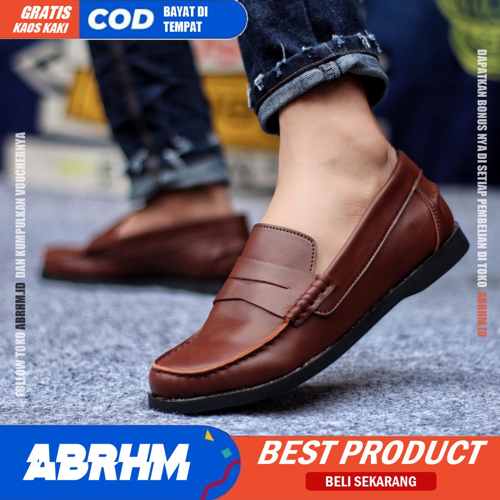 ABRHM x IRISH Sepatu Slip On Pria Kulit Pu Premium Sepatu Pria Casual Pantofel Kerja Kantor Kuliah Sepatu Kasual Semi Formal Gaya Santai Keren Kekinian Original Murah Terlaris