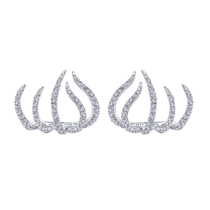 Anting Stud Tindik Desain Cakar Warna Silver Putih Untuk Wanita