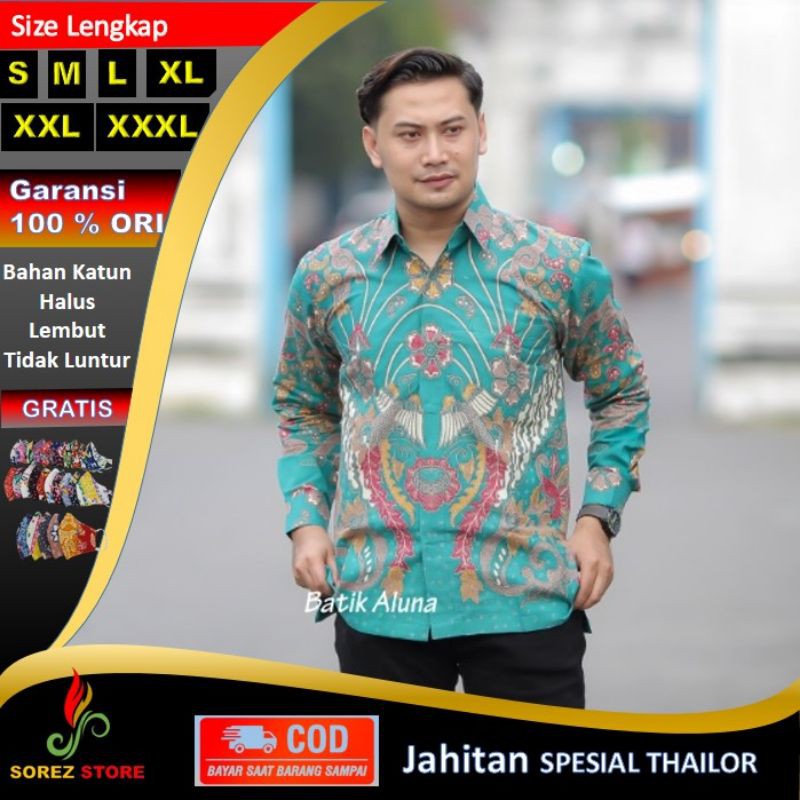 Kemeja Baju Atasan Batik Biru Pria Bahan Katun Mahkota Mewah Kertabumi Jogja Slimfit Terbaru P84