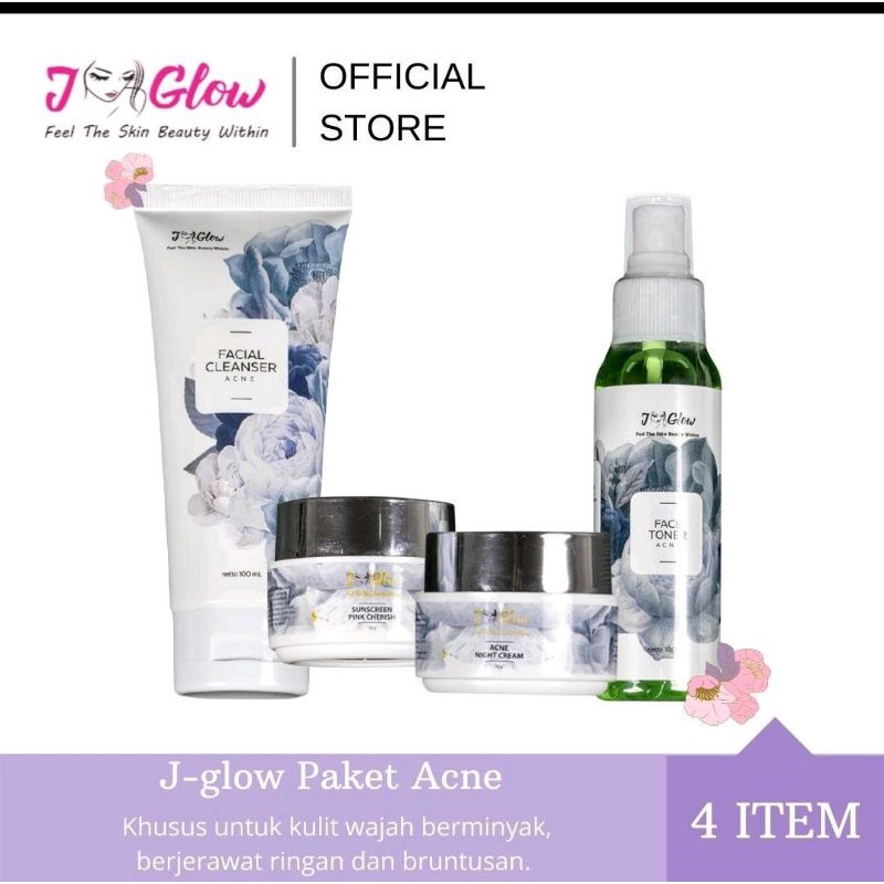 Jglow Skincare Paket Acne Whitening Skin Cream glowing(Menyembuhkan beruntusan serta jerawat ringan)