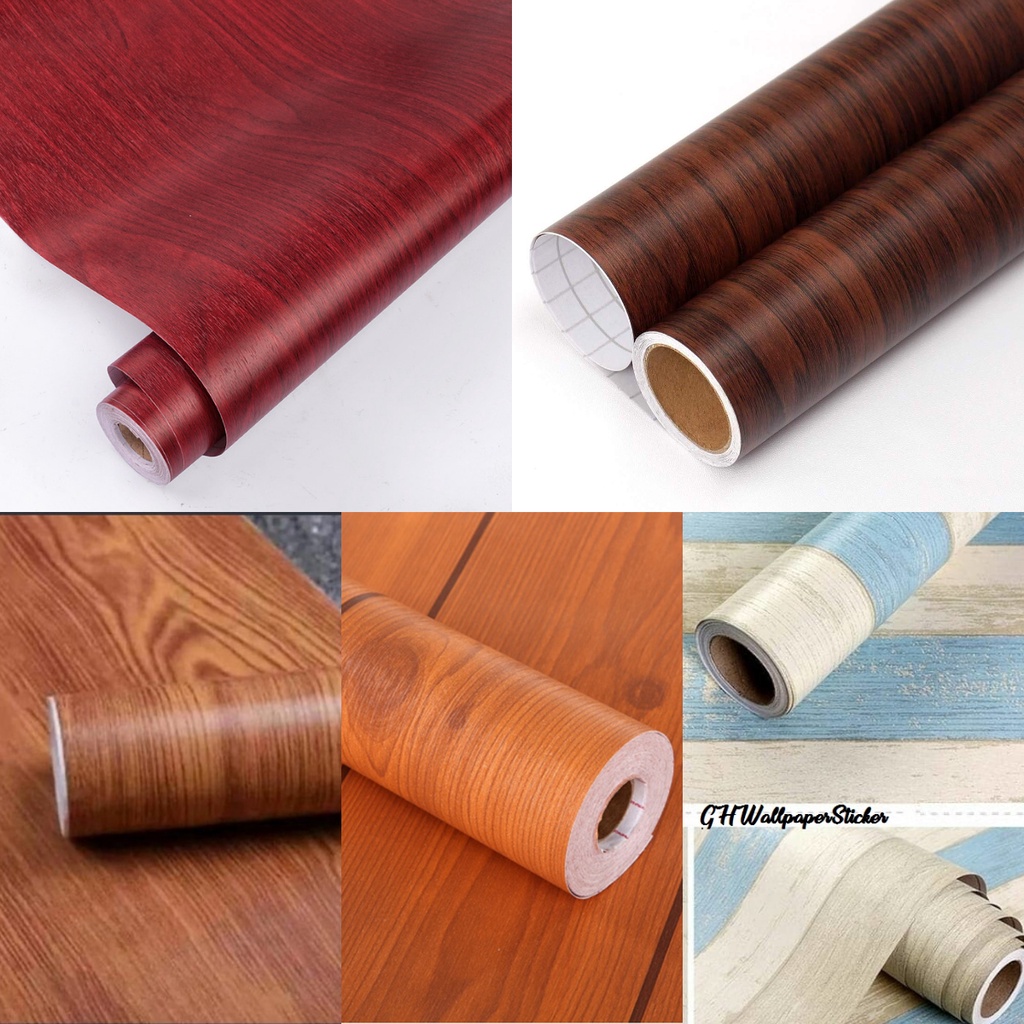 PROMO - WALLPAPER STIKER DINDING BAHAN PVC PREMIUM HIGH QUALITY KODE GH MOTIF Motif Kayu Coklat Polos Berserat Ukuran 45Cm X 10Meter