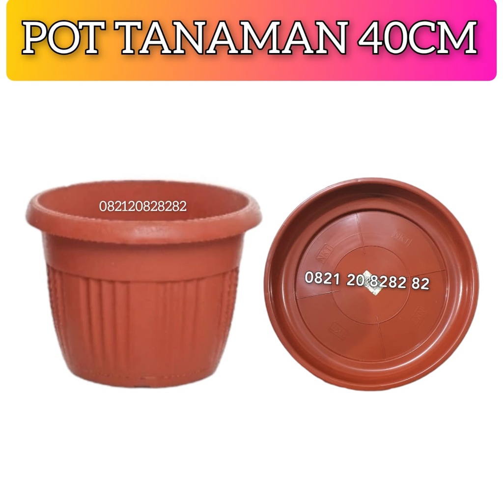 POT BUNGA 40CM MERAH + TATAKAN / POT TANAMAN HIAS / BUAH / BUNGA / BIBIT 40 CM + ALAS