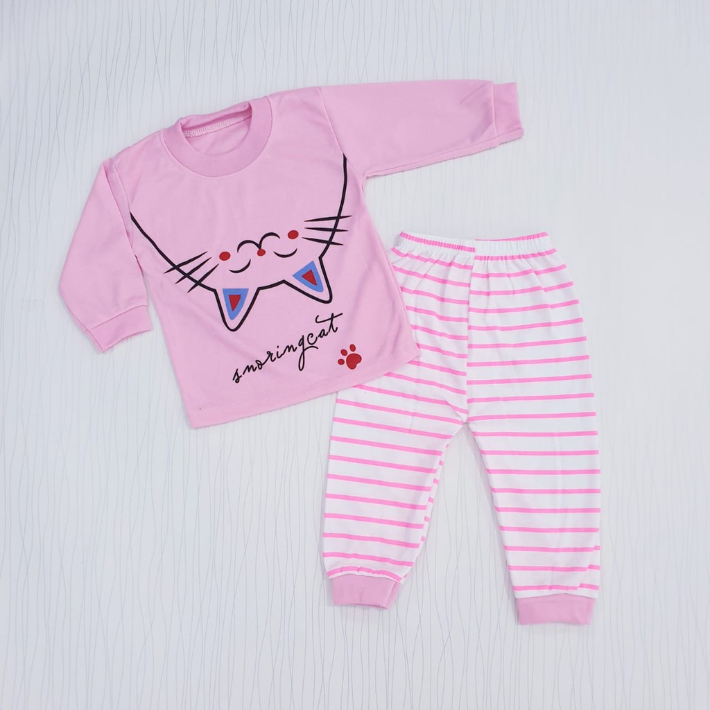 setelan piyama anak perempuan 0-18 bulan / baju tidur bayi &lt; 1 tahun cat