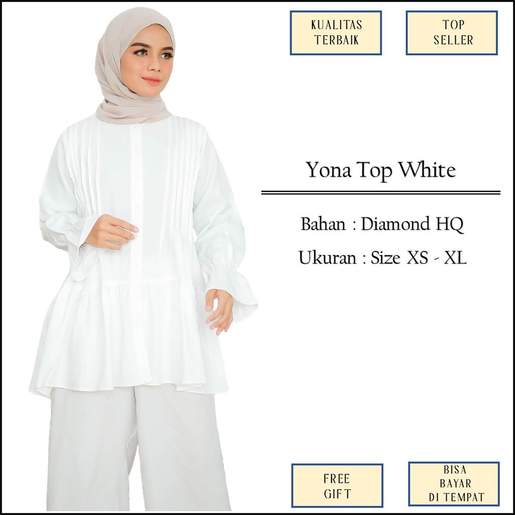 Baju Atasan Tunik Tunic Putih Broken White Casual Kancing Depan Bahan Diamond Size Jumbo XS XL M1320
